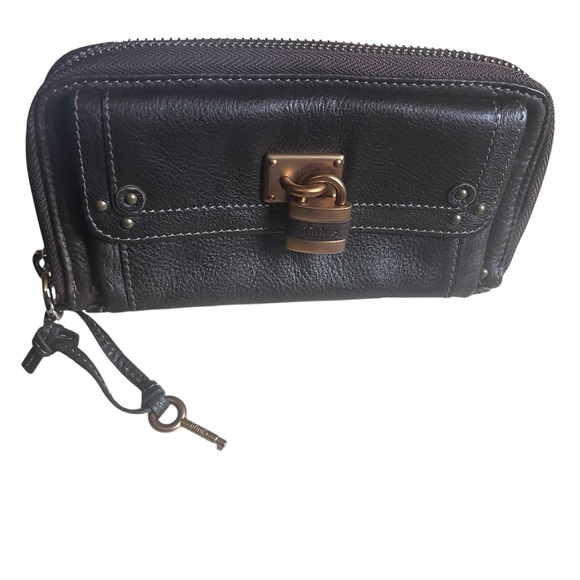 Chloe Handbags - Chloé Paddington Dark Brown Wallet with Gold Accents